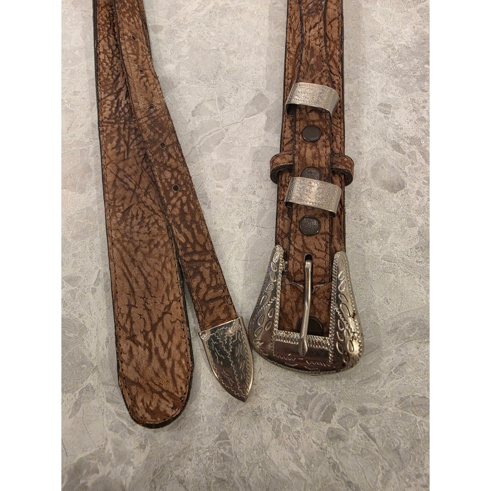 Dun Dee Yoakum Texas Brown Leather Western Ranger Belt Silver Engraved Buckle 36